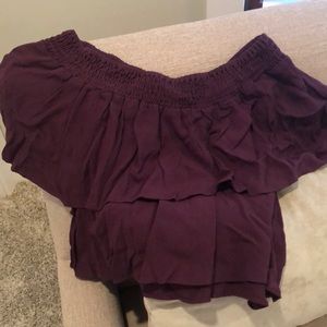 Eggplant Flynn Skye off shoulder crop top